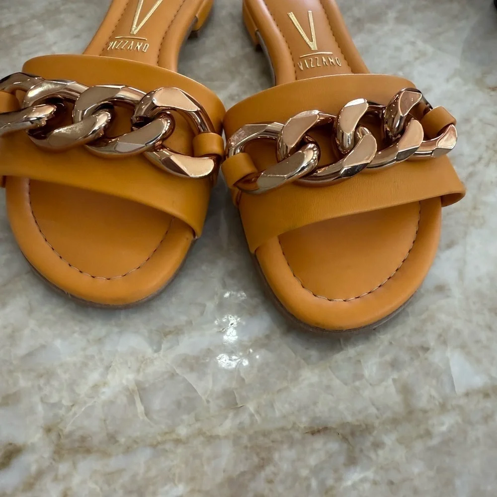Gold and Tan Yellow Amber Chain-Link Sandals